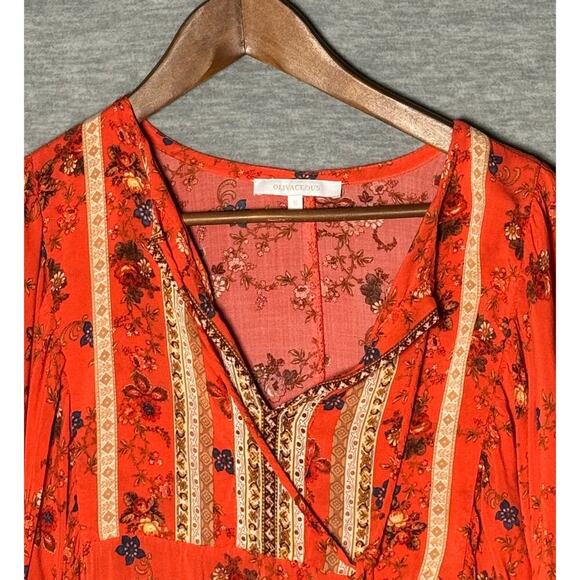 Olivaceous Boho Floral Dress Bell Sleeve Size Small Hippie Chic Lagenlook Casual - Picture 2 of 4